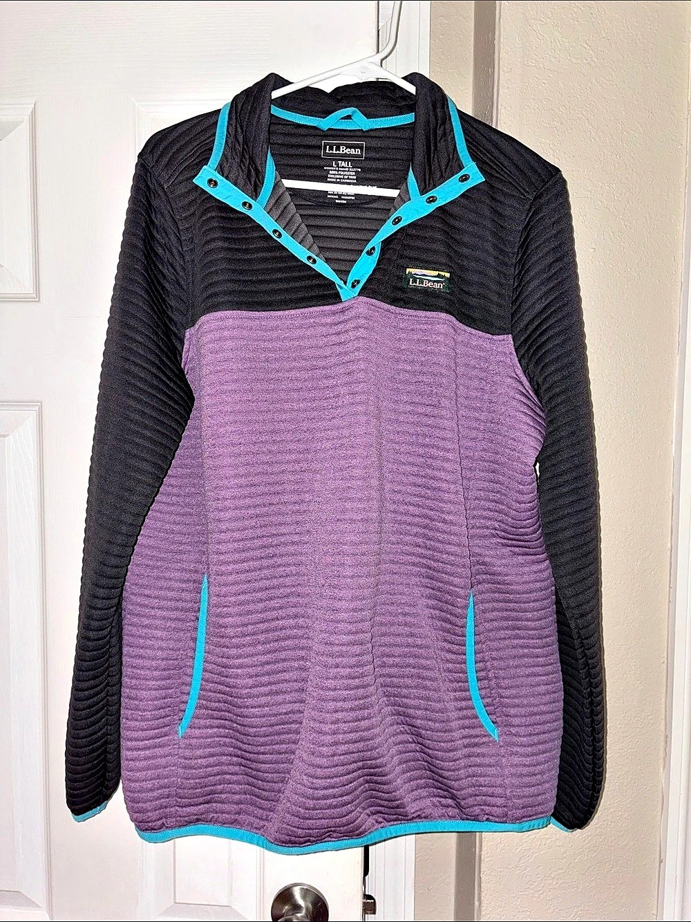 TALL Large.Bean AirLight Knit Pullover Jacket Purple & Black Size Large